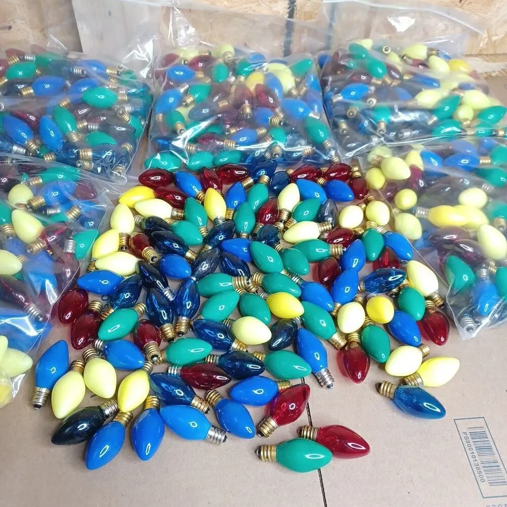 Lot 100 Colored Christmas Light Bulbs - C 7 Show Light Multicolor Outdoor Indoor